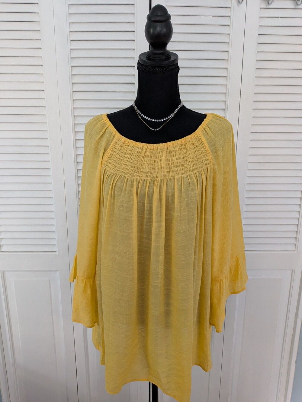 ZAC & RACHEL Blouse Women's XL Yellow Smocked Fairy Peasant Cottage Boho Top
